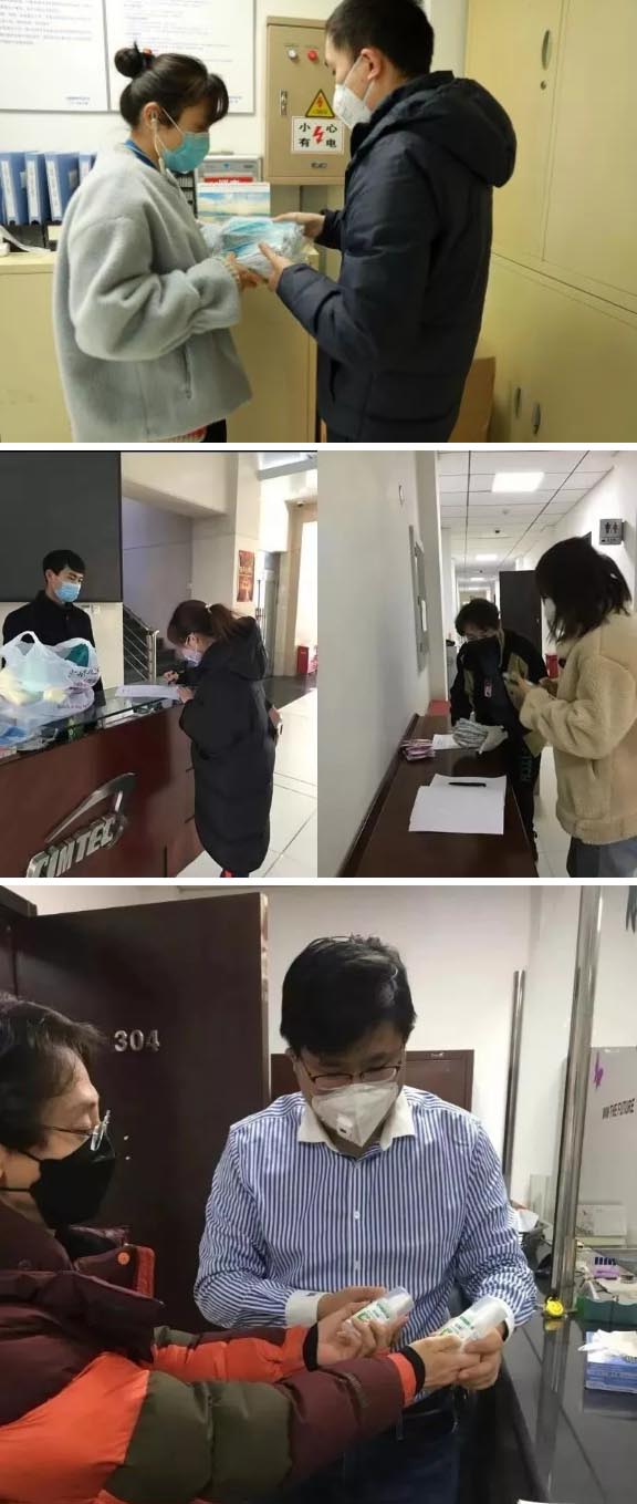 發(fā)放防護(hù)物資：口罩、手套、消毒液、洗手液